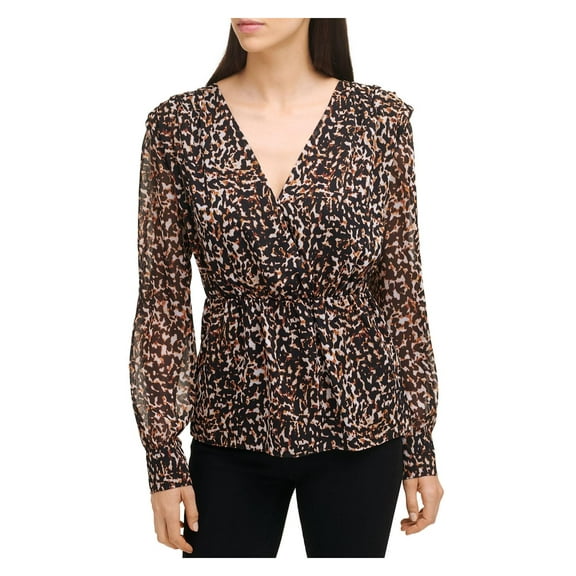DKNY Womens Faux Wrap Animal Print Blouse
