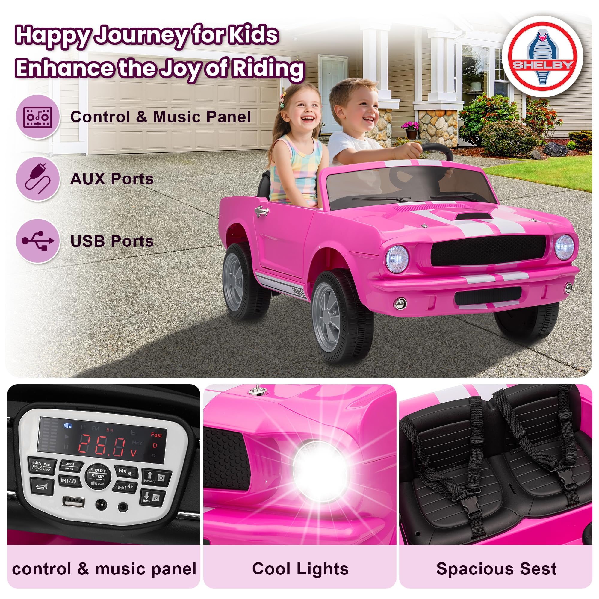 24V Kids Electric Car, Cuoote Licensed Shelby Ride On Toy, Power - Wheels with Remote Control
