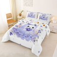 thumbnail image 2 of Manfei Kawaii Bow Ghost Full Size Comforter Sets 3-Piece, Happy Halloween Floral Pumpkin Bedding Comforter Set, Purple White,Reversible,1 Comforter and 2 Pillowcases, 2 of 6