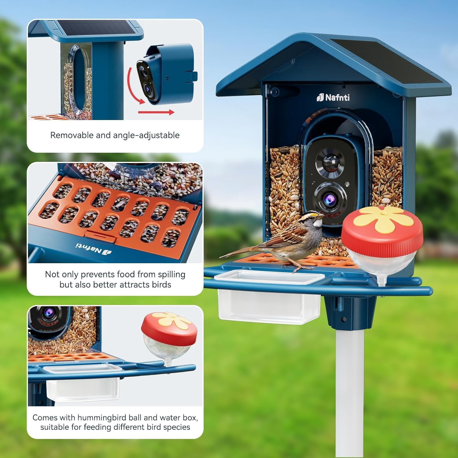 Smart Bird Feeder with Camera Solar Powered, 5GHz/2.4GHz, 2K HD Live View, AI Bird Species Identify, Instant Arrival Alerts, Weatherproof Outdoor Bird Feeder Camera, Best for Bird Lovers