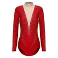 thumbnail image 3 of TSSOE Women's Rhinestones Long Sleeve Gymnastics Leotard Acrobatics Figure Skating Performance Red L, 3 of 5