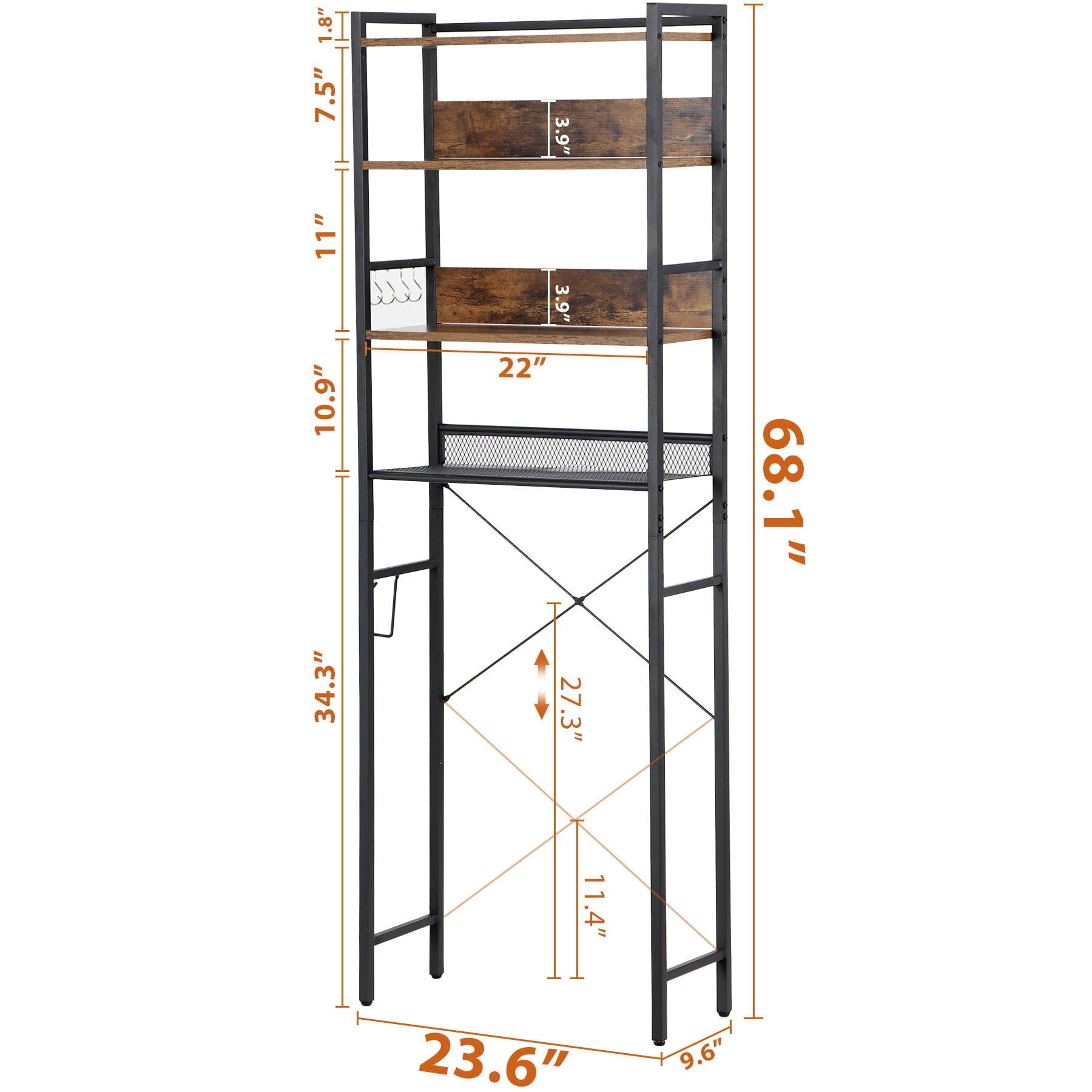 HomGarden 4-Tier over the Toilet Bathroom Storage Rack Adult Organizer Space Saver Rustic Dark Brown