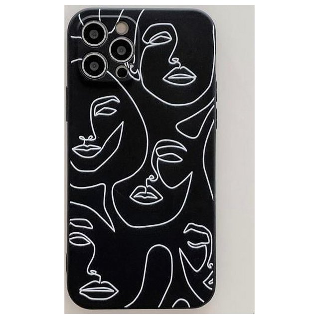 Funda para teléfono con diseño de cara de arte abstracto, compatible con iPhone 12 Pro Max, fundas protectoras de silicona de moda, color negro