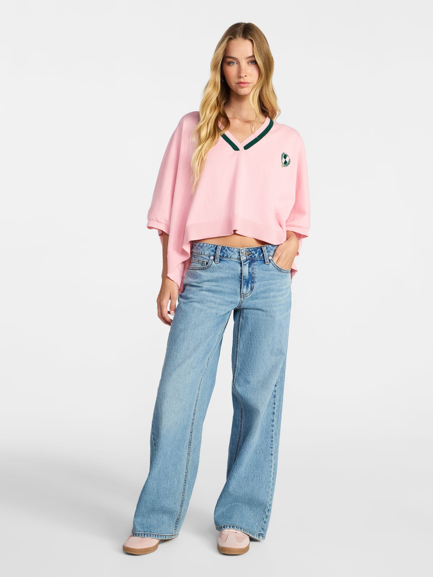 No Boundaries Varsity Cropped Sweater, Lightweight, Women's S-3XL