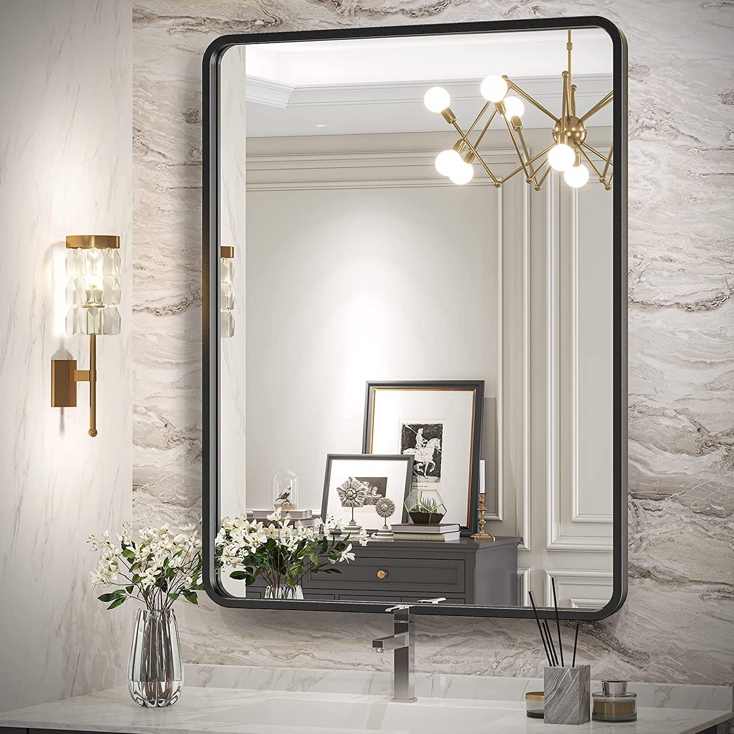 Black Bathroom Mirror for Wall, Bathroom Mirror Wall Mirror, Brightify