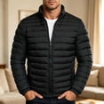 thumbnail image 2 of Men Stand Collar Puffer Jacket Full Zip Packable Quilted Outerwear Zipper Side Pockets Warm Casual Coat for Daily Commute Travel Camping Cold Weather Outdoor Wear Black S, 2 of 6