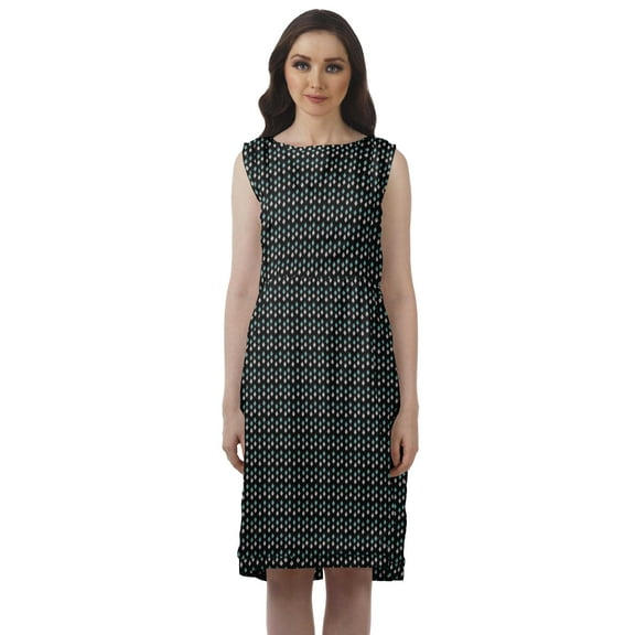 Moomaya Printed Rayon Casual Knee Length Dresses Women Boat Neck Shift Dress