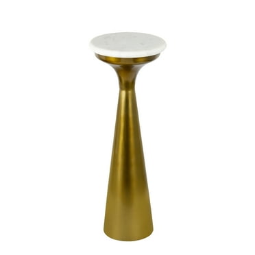 JONATHAN Y Oliver 22.25" Mid-Century Glam Retro Metal Drink Table with Marble Top, Gold/White