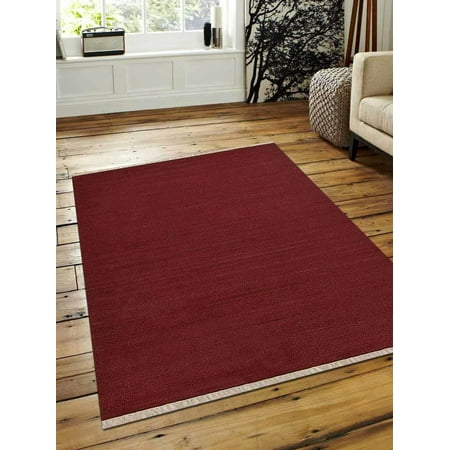 Rugselect Hand Woven Flat Weave Kilim Wool Dark Red Area Rug