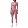 thumbnail image 6 of Ynynloco 2 Piece Sets for Women Summer Casual Jogger Workout Outfits Fitted Crew Neck T-shirt High Waist Tummy Control Yoga Legging Sets, 6 of 7