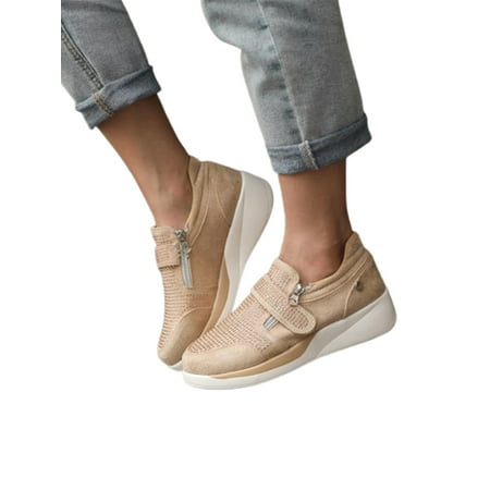 

WEARELLAS Womens Walking Zipper Flatform Sneakers Trainers Casual Slip On Sports Gym Fitness Shoes Size 5.5-10.5