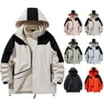 thumbnail image 1 of Sentmoon Men Ski Jacket Color Block Long Sleeve Drawstring Hooded Neck Men's Winter Coats Oversized Keep Warm Zipper Windbreaker Men's Clothing Fall Soft and Comfortable for Climbing and Hiking, 1 of 9