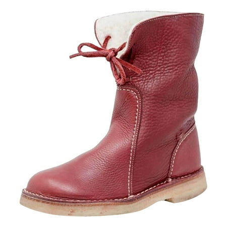 GHSOHS Boots for Women Dress Boots Ankle Booties Shoes Boots Ankle Flat Heeled Round Toe Casual Boots for Fall Winter Front Lace Up Low Cut Women s Flat Bottom Large Size Winter Snow Boots Size 39