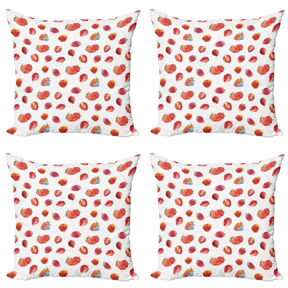 Ambesonne Watercolor Throw Pillow Cover 4 Pack, Strawberry Blueberry, 20", Slate Blue Vermilion