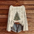 thumbnail image 2 of asdoklhq Christmas Sweaters for Women Ladies' Winter Christmas Printed Long Sleeved Coarse Woven Pit Stripe Round Neck Pullover Top Khaki L, 2 of 6