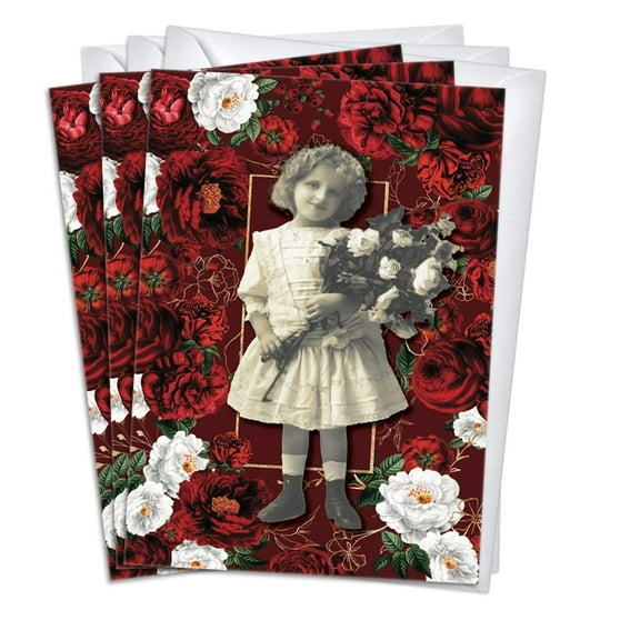Little Girl Roses Valentines/Galentines Day Greeting Cards | 1 Pack Single (5x7)