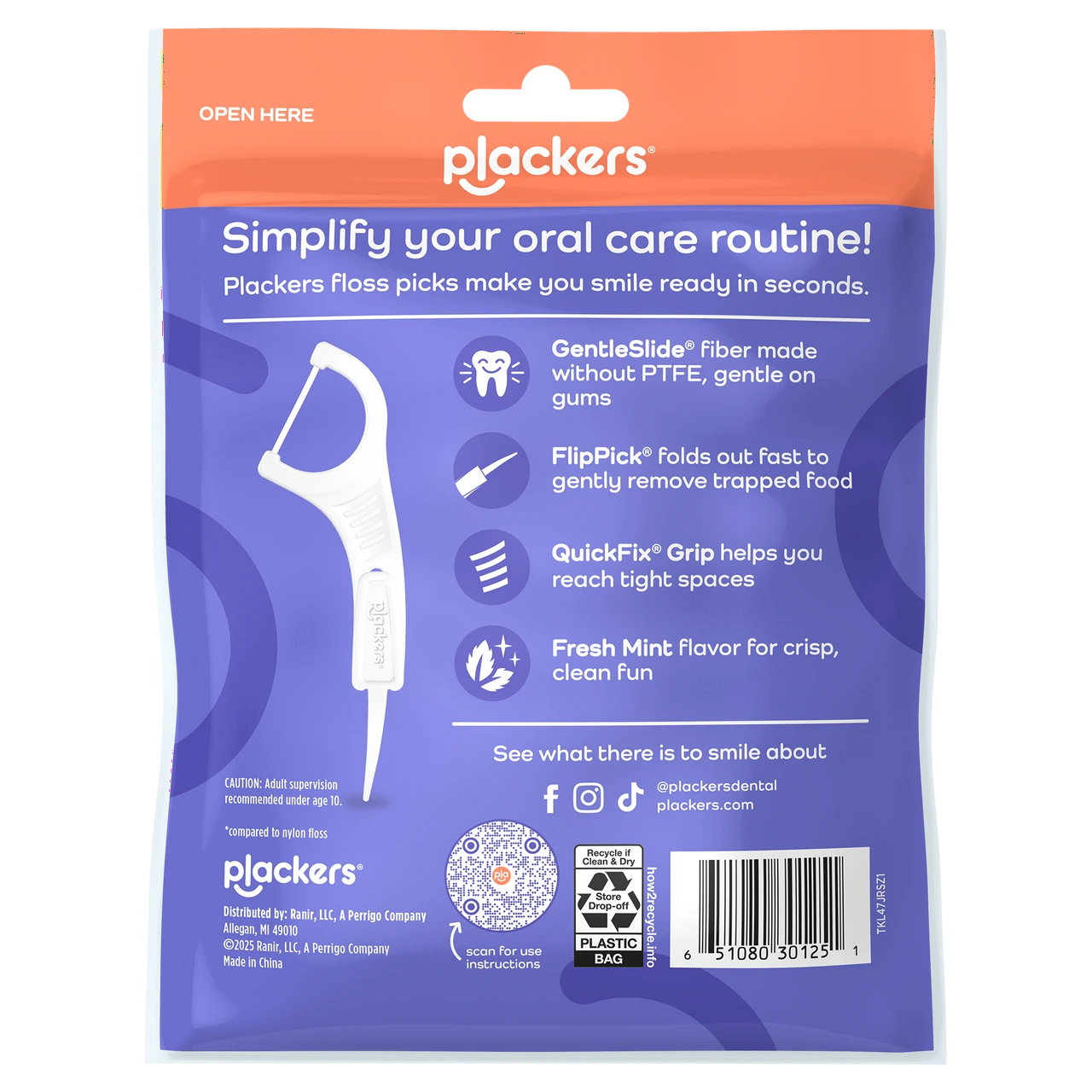 Plackers Gentle Line Floss Picks, Super Soft, GentleSlide Fiber Made Without , Slides Easily Between Teeth, Fresh Mint, 150 Count