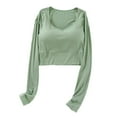 thumbnail image 3 of OKSALE Womens Built in Bra Shirts Trendy Cropped Yoga Shirt Scroop Neck Tee Blouses Cozy Long Sleeve Blouse Sports Top Soft Comfortable Tops 2025, 3 of 4