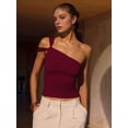 thumbnail image 4 of Women's One Shoulder Asymmetric Strapless Tube Fitted Y2k Tank Going Out Outfit Top Deep Red L, 4 of 8