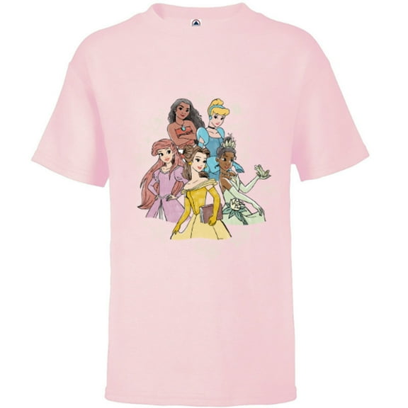 Disney Princess Pencil Sketch - Short Sleeve T-Shirt for Kids - Customized-Soft Pink