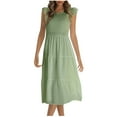 thumbnail image 2 of LOVZFMLL Mode Robe d'Été pour Femme à Col Rond, Manches Courtes, Unie, Verte, TG, 2 of 5