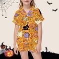 thumbnail image 2 of SJLDQY Halloween Girls Pajama Sets Button Down Short Sleeve Shirts Shorts 2 Piece Pj Sets Hallowmas Printed Sleepwear Breathable Soft Loungewear Sets for Girls, 2 of 4