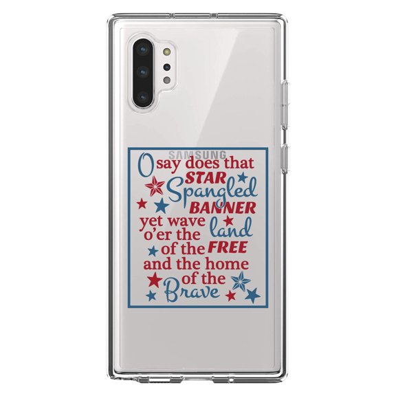 DistinctInk Clear Shockproof Hybrid Case for Galaxy Note 10 PLUS (6.8" Screen) - TPU Bumper Acrylic Back Tempered Glass Screen Protector - Star Spangled Banner Word Art