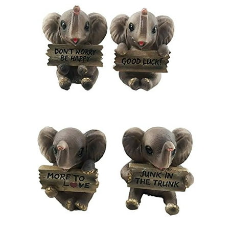 Lucky Trunks Baby Elephants Set of Four Figurine Holding Signs With ...