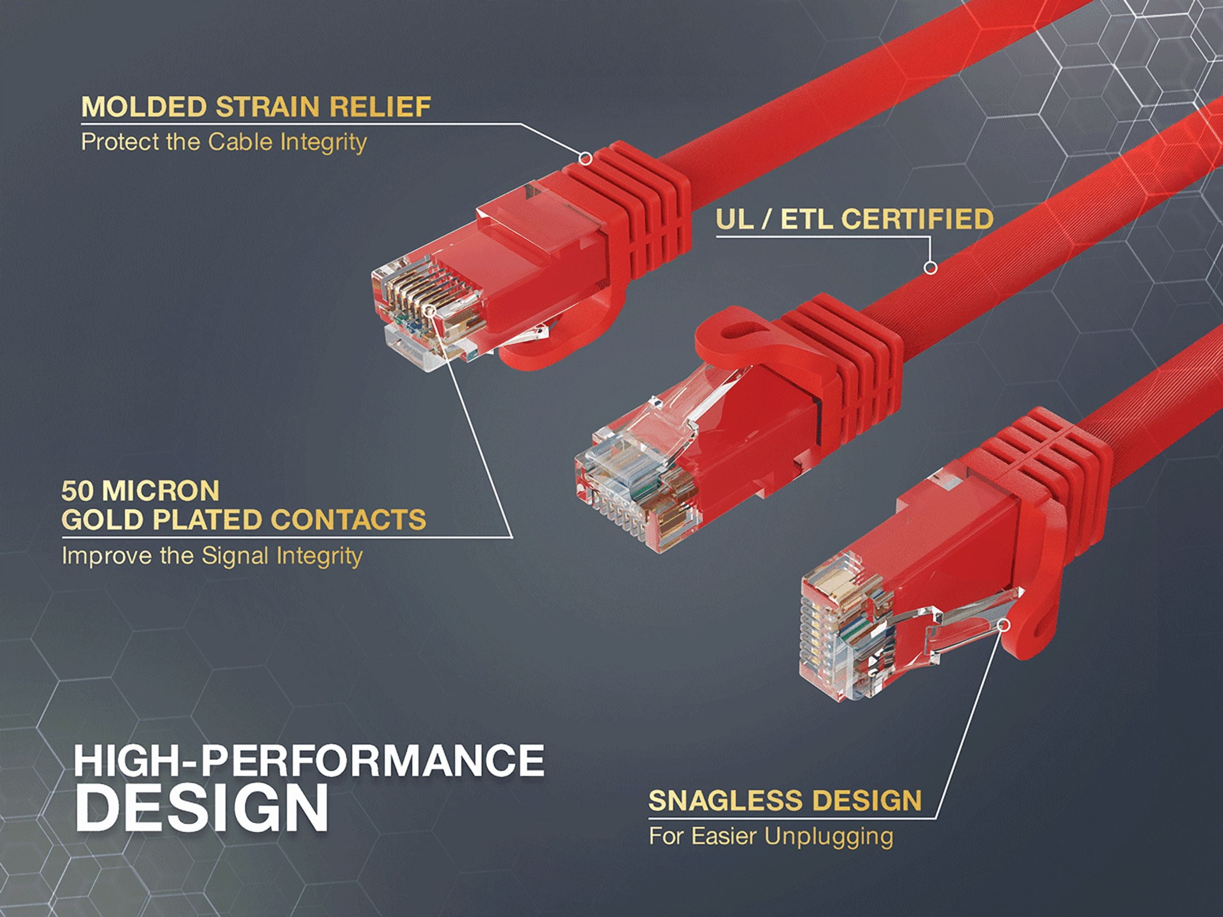 Cable Leader 50ft Cat6a UTP 10G Ethernet Network Patch Cable Snagless 24AWG Bare Copper, Red