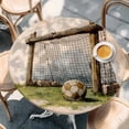 thumbnail image 4 of Brown Soccer Field Round Tablecloth 55-60 Inch Round Fitted Table Cloth with Elastic Edge, Vintage Wooden Goal Post Football Waterproof Table Cover Protector for Outdoor Picnic Party Dining, 4 of 9