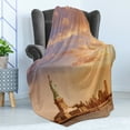 thumbnail image 4 of Retro Soft Flannel Fleece Throw Blanket, Liberty American Freedom on NYC Sunset River Skyscraper, Cozy Plush for Indoor and Outdoor Use, 50" x 70", Yellow White, by Ambesonne, 4 of 5