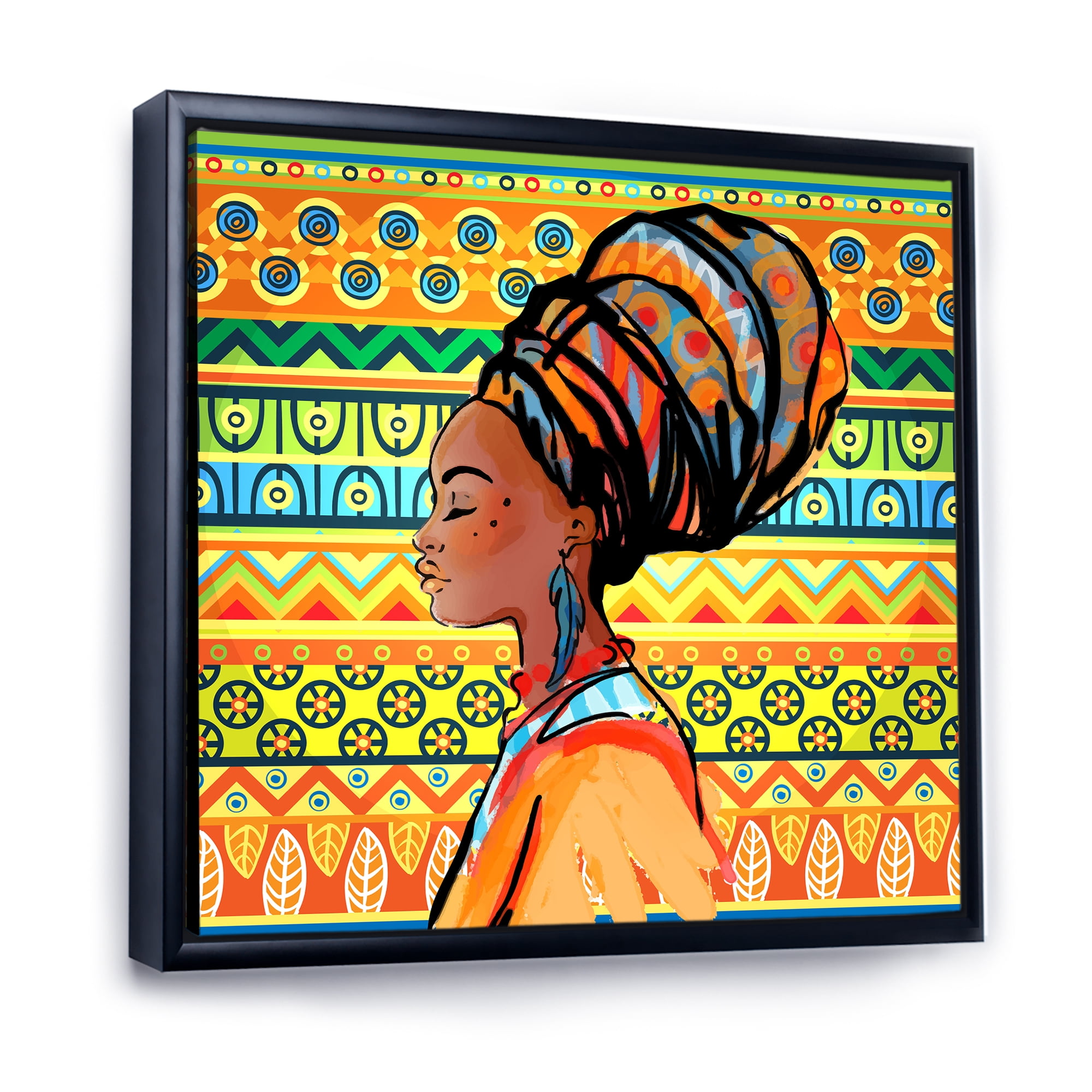 Designart 'African American Woman Portrait with Turban III' Modern Framed Canvas Wall Art Print