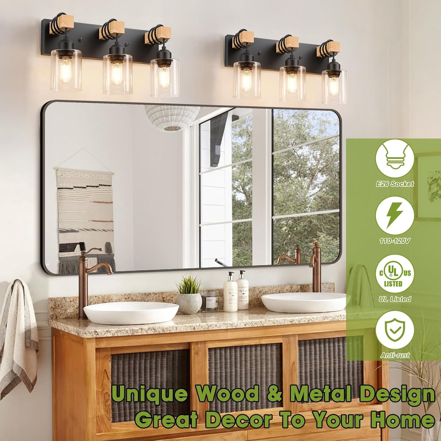 Farmhouse Bathroom Light Fixtures 3-Light Matte Black Bathroom Vanity Light Industrial Style with Clear Glass Shades Lighting Fixtures over Mirror for Bedroom, Living Room