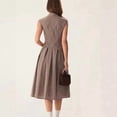 thumbnail image 2 of Women Short Sleeve Midi Dress Casual Button Down Striped Waist Shirt Dresses Brown L, 2 of 5