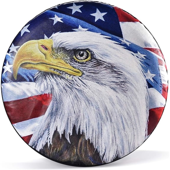 Spare Tire Cover, Wheel Cover with American Eagle US Flag PVC Leather Waterproof Dust-Proof Universal Fit for Jeep Trailer RV SUV Camper Vehicle (18 Inch)