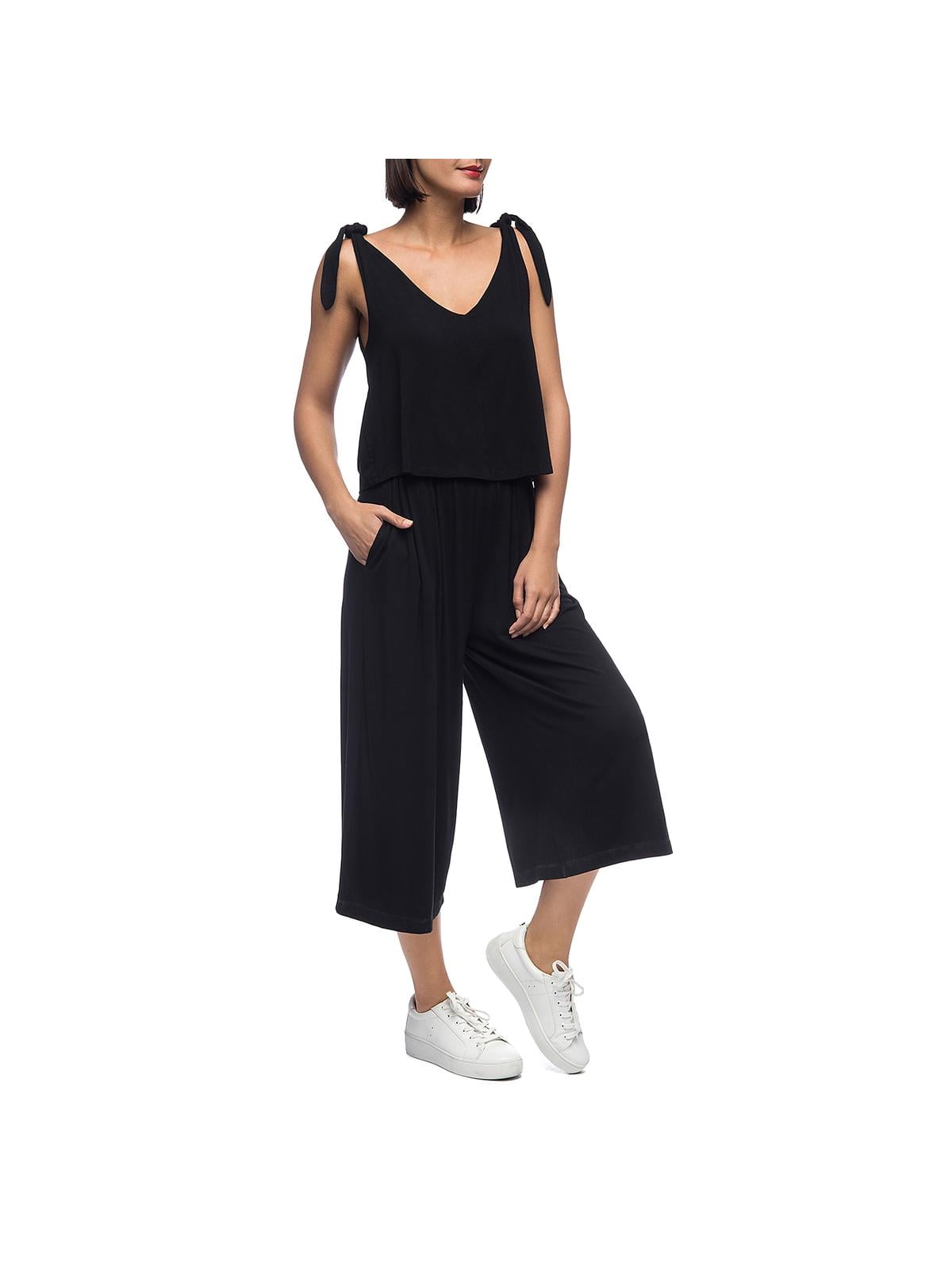 B Collection by Bobeau Womens Wide Leg Cropped Jumpsuit Black S B Collection by Bobeau Womens Wide Leg Cropped Jumpsuit Black S