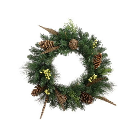 Allstate 20" Unlit Pheasant Feather and Pine Cones Artificial Christmas Wreath