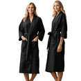 thumbnail image 3 of Elegani Robes and Towels, Women's Waffle Black Long Premium Cotton Blend Bathrobe (Small), 3 of 5
