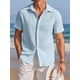 thumbnail image 3 of Sunloudy Camisa casual de verano para hombre, color sólido, plisada, manga corta, solapa, botones, casual Sunloudy moda, 3 of 9
