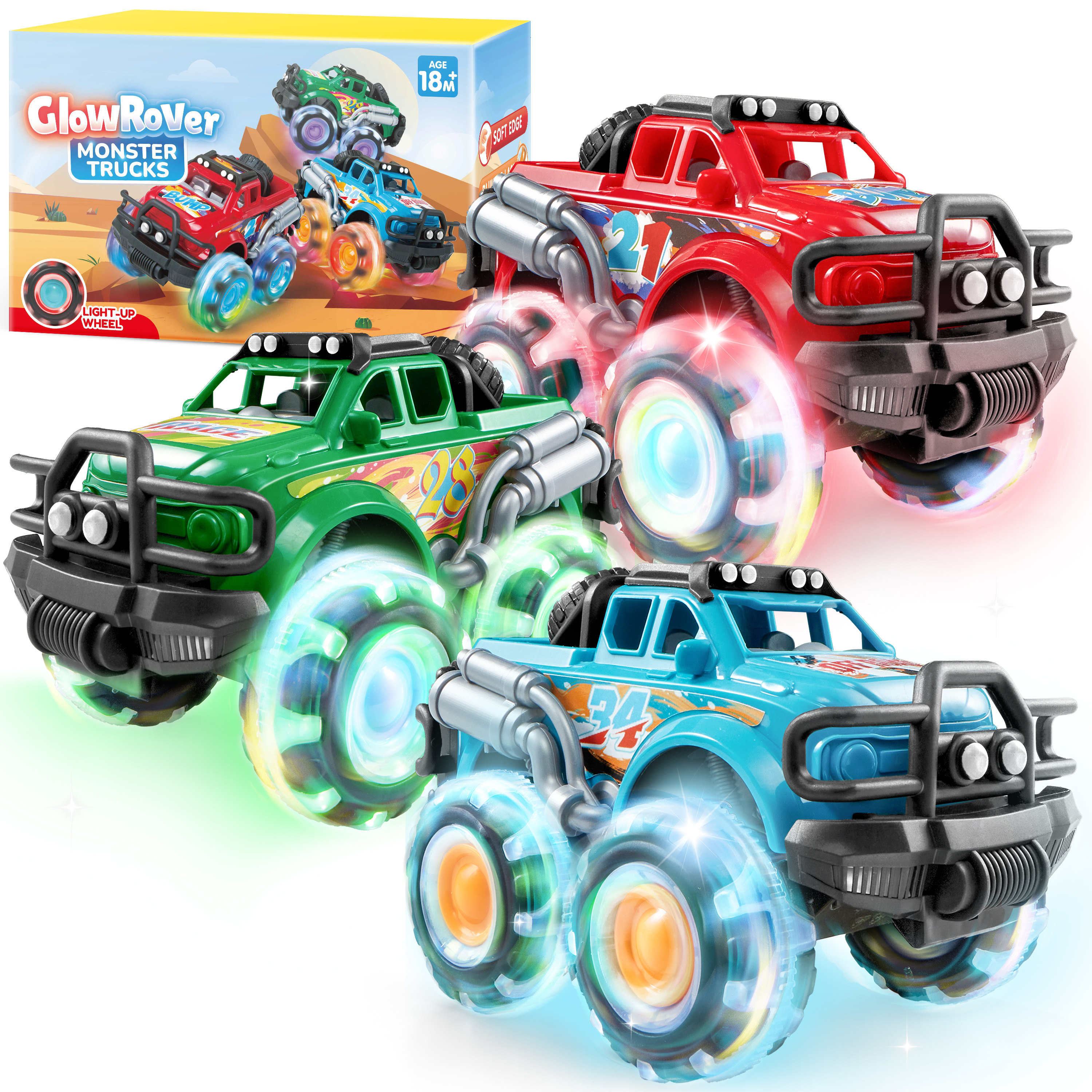 Joyfy Monster Truck Toys, 3-Pack with LED Flashing Wheels photo 1