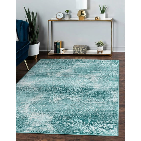 Rugs.com Monte Carlo Collection Rug – 9' x 12' Turquoise Medium Rug Perfect For Living Rooms, Large Dining Rooms, Open Floorplans