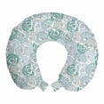 thumbnail image 1 of Vintage Travel Pillow Neck Rest, Floral Theme Pale Roses Cuts by Stripes Blooming Flowers, Memory Foam Traveling Accessory Airplane and Car, 12", Baby Blue Pale Teal, by Ambesonne, 1 of 2