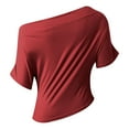 thumbnail image 4 of MIXUE Boho Tops For Women Summer Solid Color Off Shoulder Ruffled Short Sleeve Casual Basic Pullover Shirts For Women T Shirts Daily-Wear,Red,L, 4 of 5