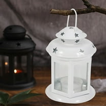 FRCOLOR Iron Lantern Candle Holder Portable Candle Holder White