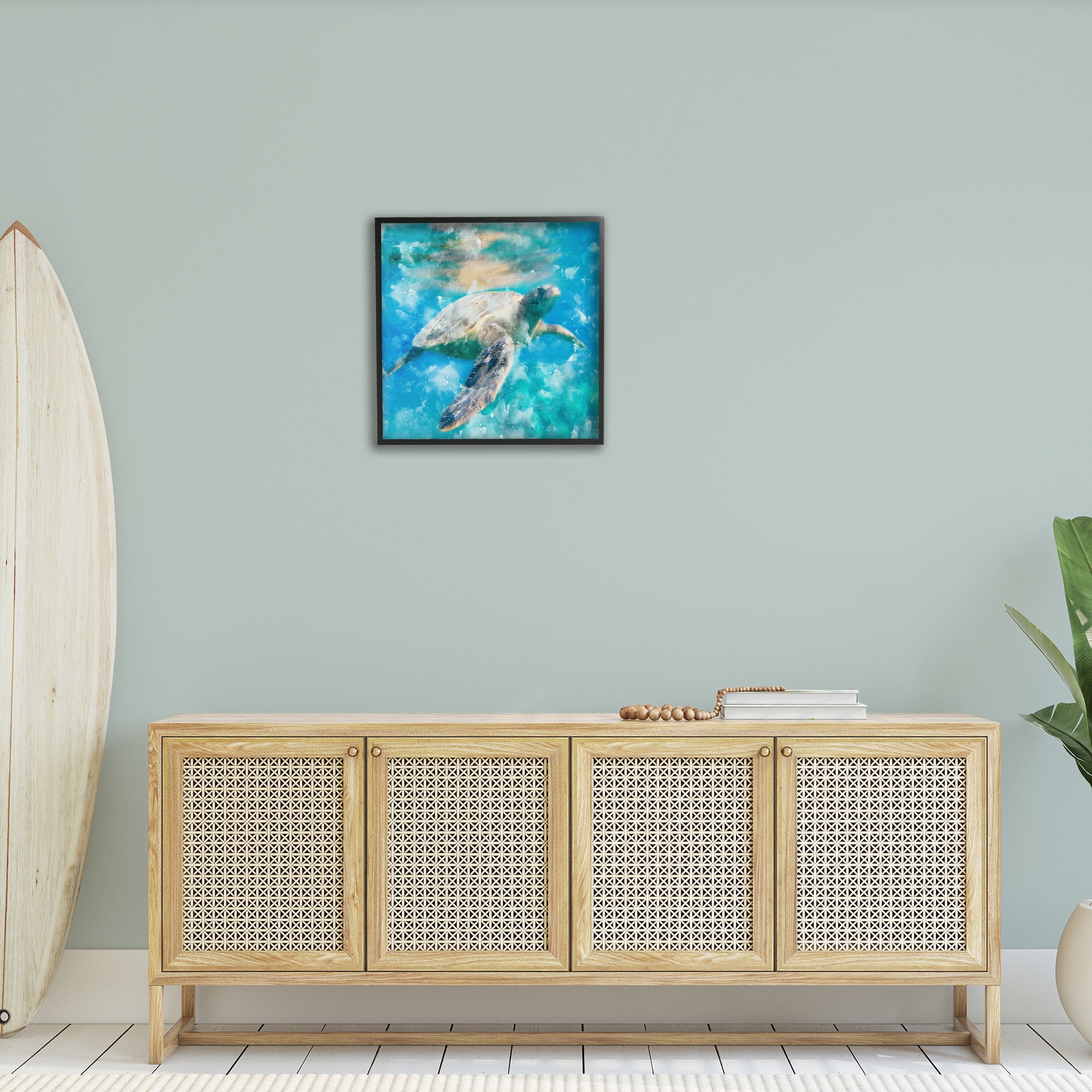 Stupell Industries Aquatic Swimming Sea Turtle Animals & Insects Painting Black Framed Art Print Wall Art, 24 x 24
