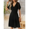 thumbnail image 3 of Womens Sundress 2025 New Summer Floral Short Sleeve Wrap V Neck A-Line Midi Dress, 3 of 10