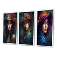 thumbnail image 3 of Designart "Woman with a Vintage Hat III" Fashion Woman Framed Wall Art Set Of 3 - Purple Fashion Woman Frame Gallery Wall Set For Home Decor, 3 of 7