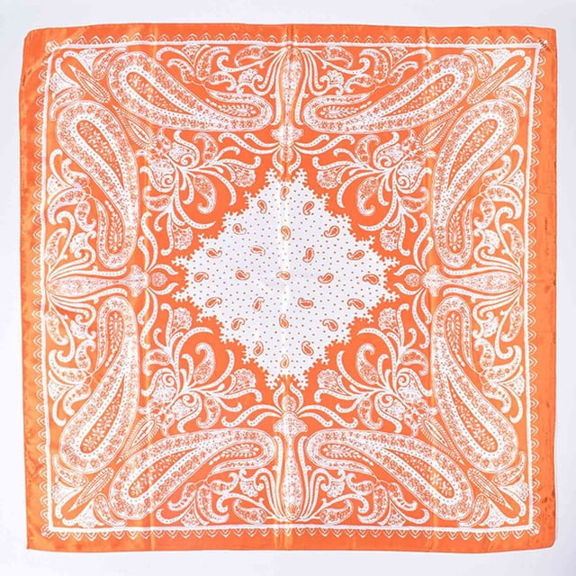 Breezora Boho Chic Printed Square Scarf with Paisley Pattern Lightweight Head Wrap Hair Accessory for Women Orange