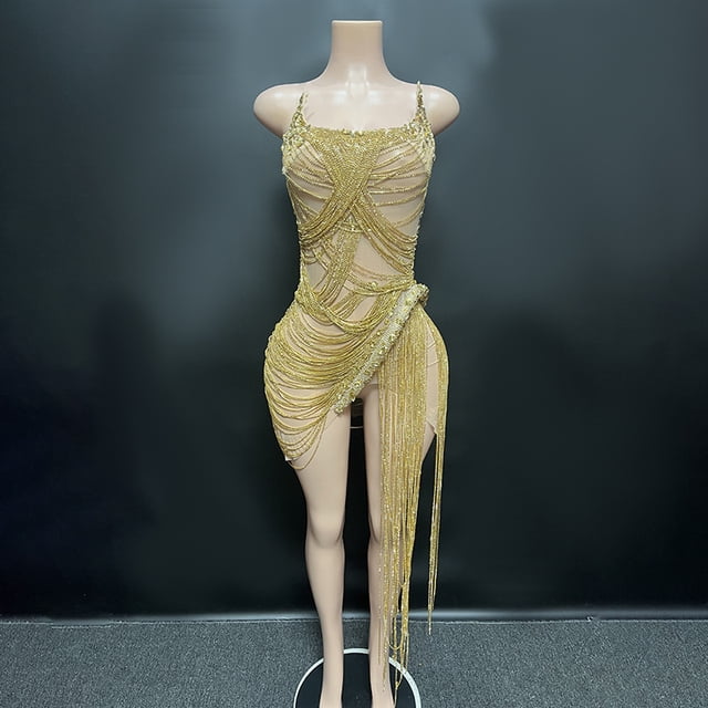 Novance Y2428-J Robes de Soirée Femmes Perles Chaîne à Pampilles Vêtements pour Femmes Automne 2023 Élégante Robe de Soirée pour Femmes Cristal Rouge