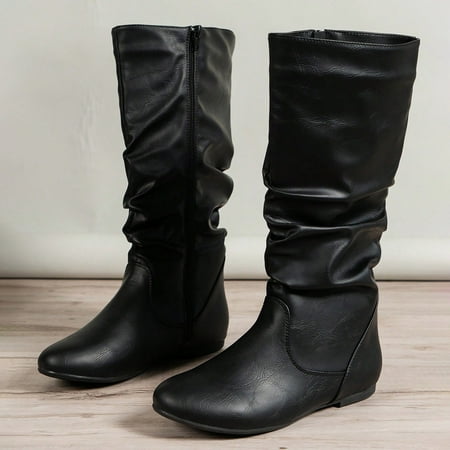 

Akiihool Work Boots for Women Winter Women s Ankle Bootie Fashion Pointed Toe Heel Mid Calf Cowgirl Boots (Black 6.5)
